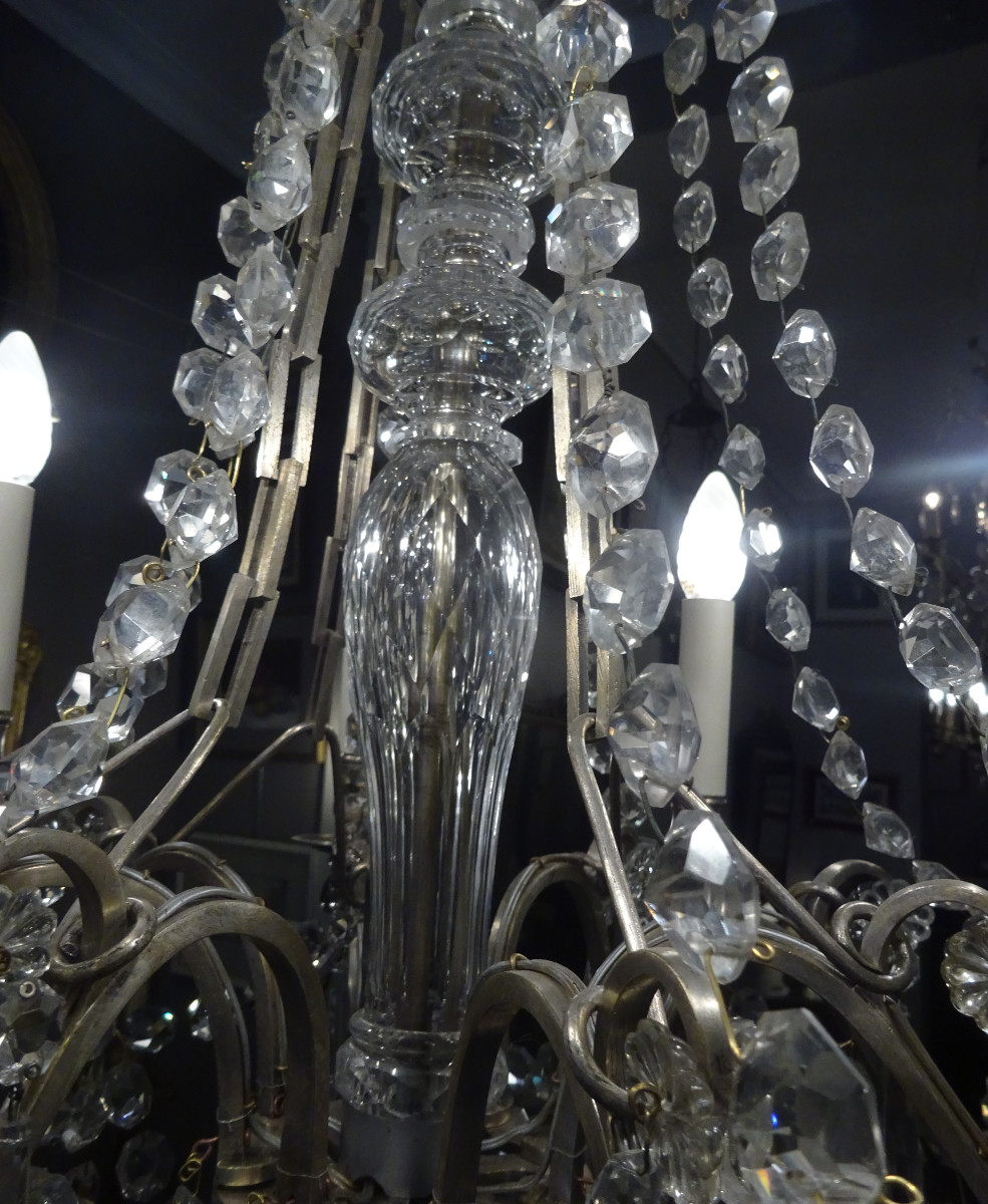 Lustre de style Louis XVI en bronze argenté et cristal-photo-3