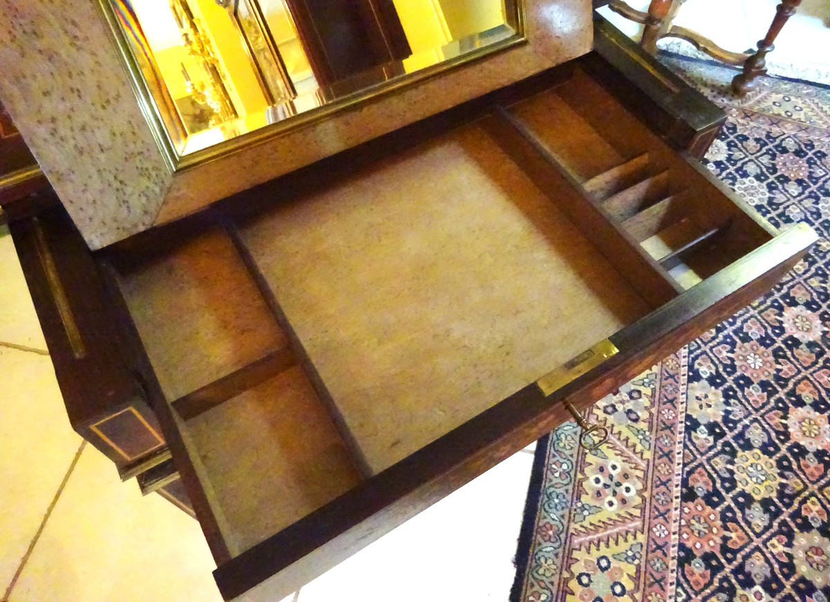 table à jeu formant écritoire en marqueterie époque Napoléon III-photo-3