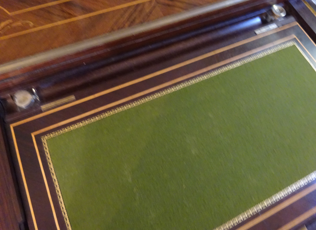 table à jeu formant écritoire en marqueterie époque Napoléon III-photo-4