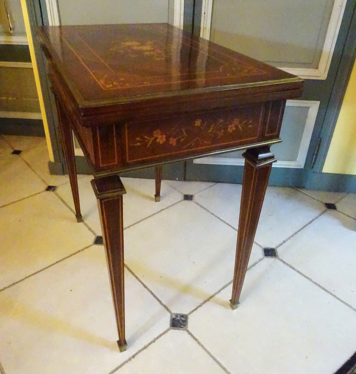 table à jeu formant écritoire en marqueterie époque Napoléon III-photo-4