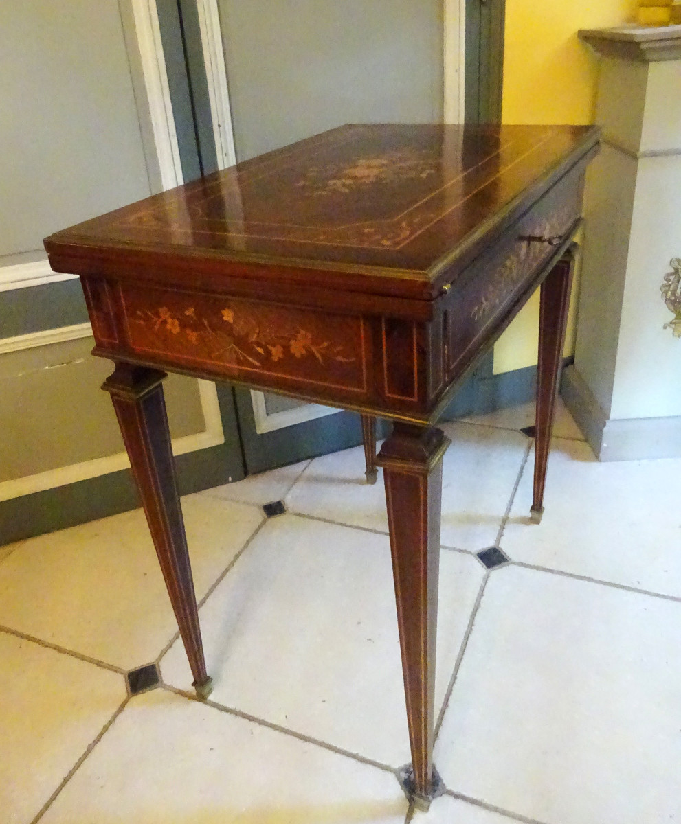 table à jeu formant écritoire en marqueterie époque Napoléon III-photo-5
