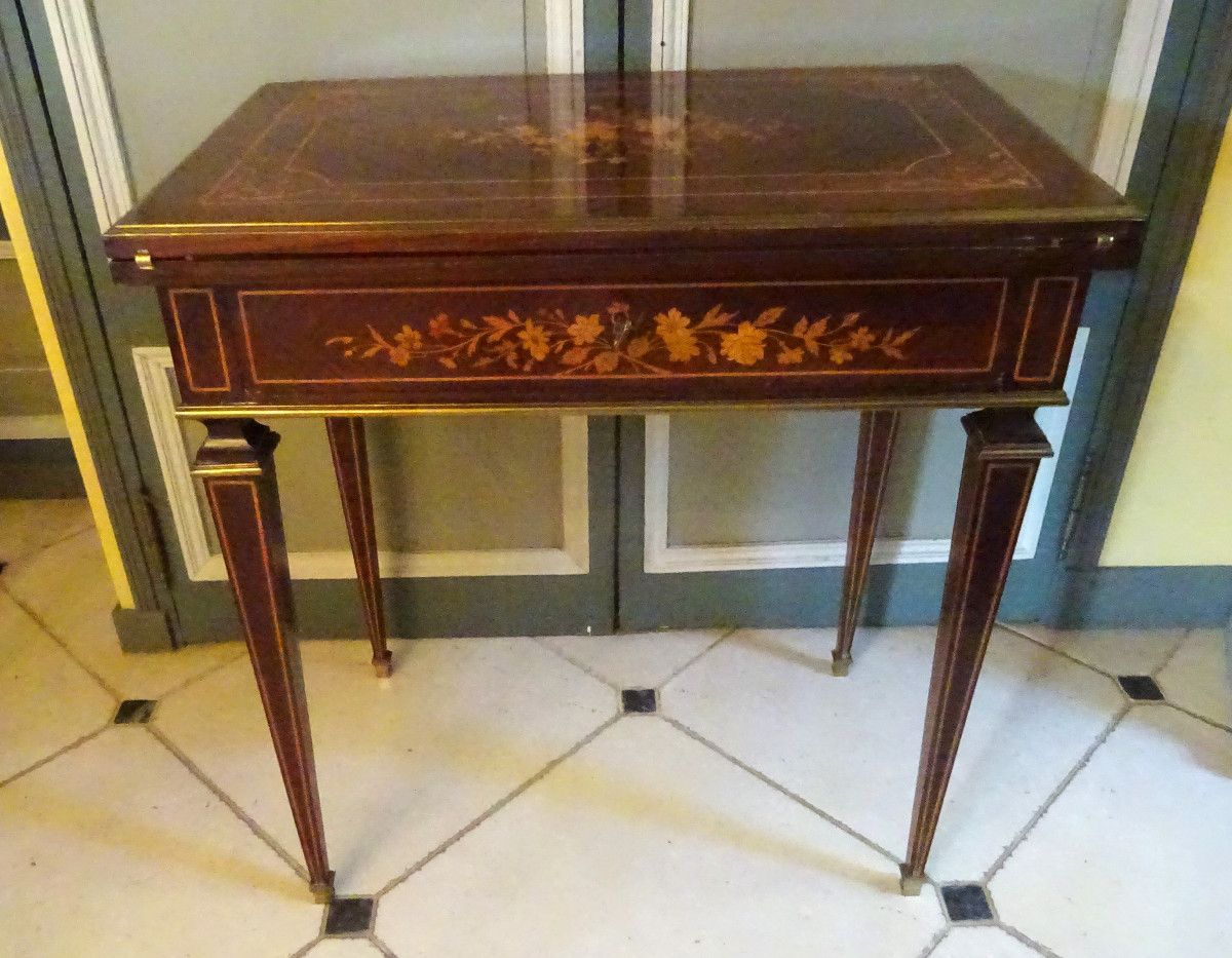 table à jeu formant écritoire en marqueterie époque Napoléon III-photo-7