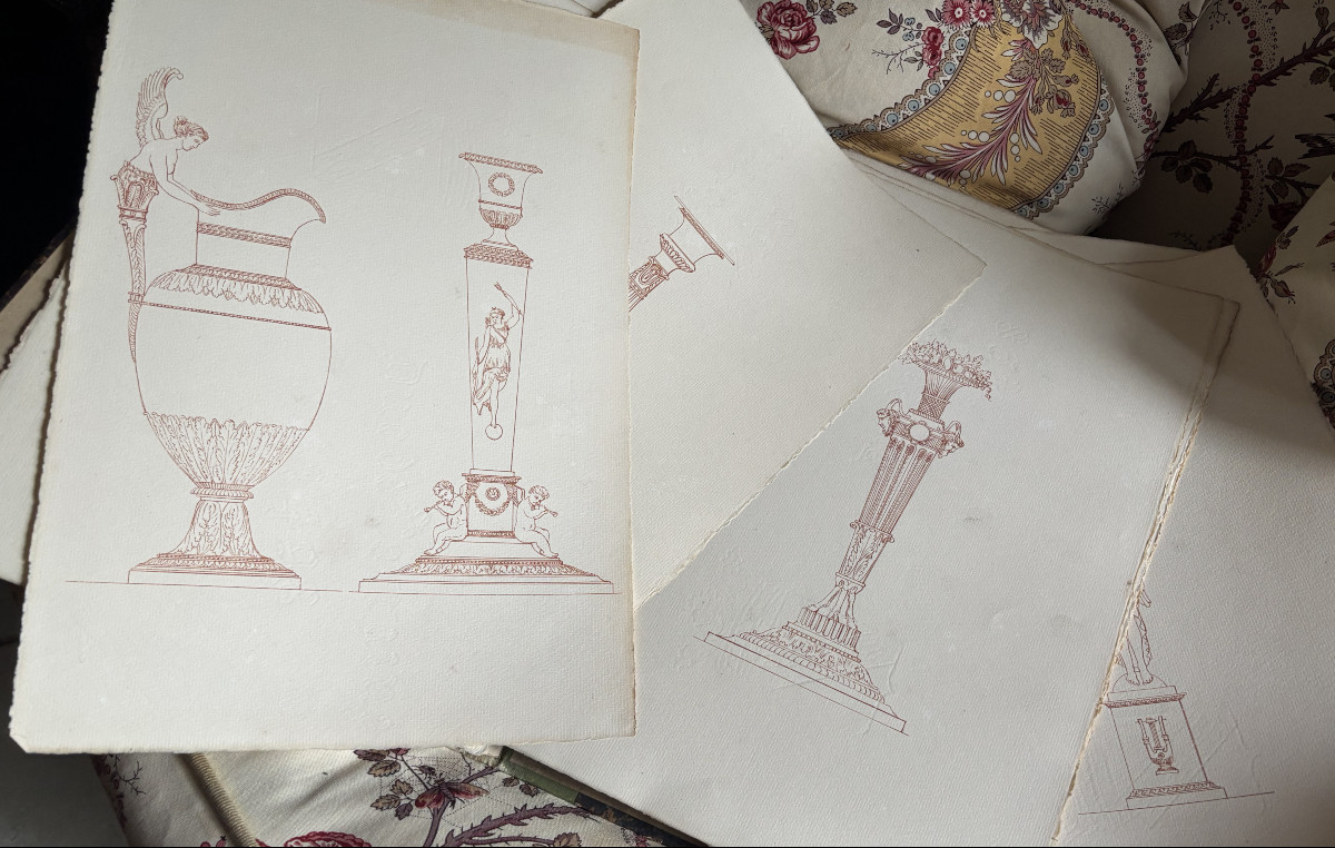 Beautiful Set Of 50 Engravings Depicting Empire-style Goldsmiths' And Silversmiths' Pieces.-photo-4