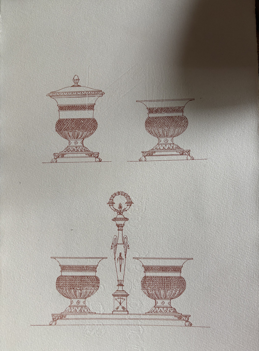Beautiful Set Of 50 Engravings Depicting Empire-style Goldsmiths' And Silversmiths' Pieces.-photo-4