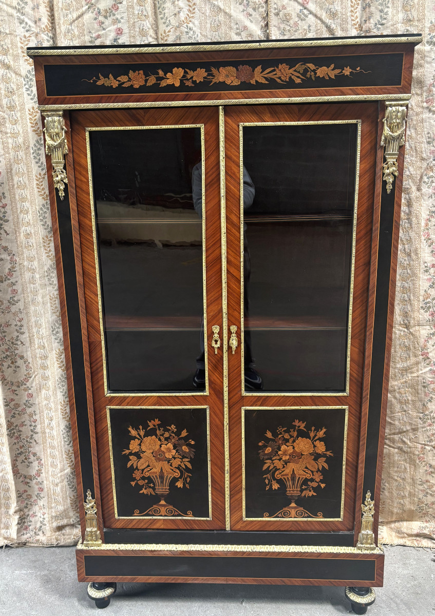 Napoleon III Period Small Marquetry Display Case Or Bookcase
