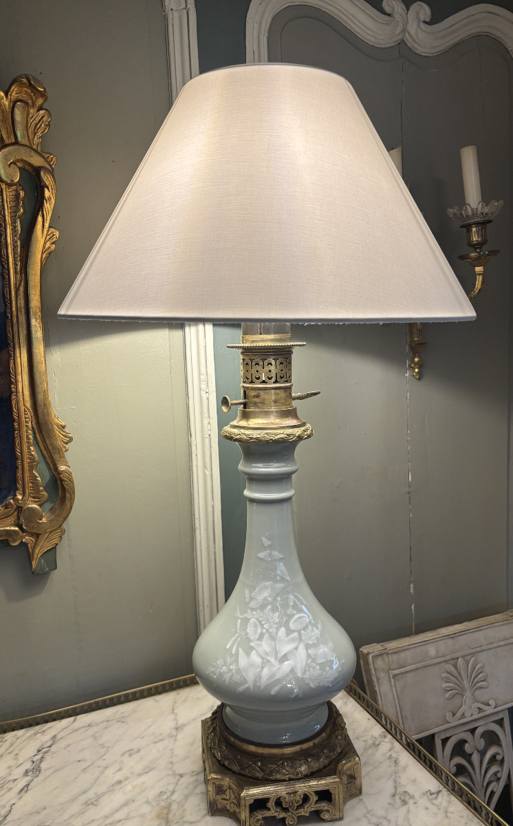 Large Napoleon III Celadon Green Porcelain Lamp