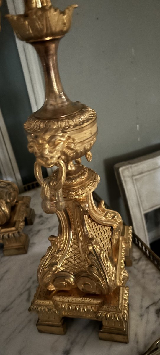 Pair Of 19th-century Gilded Bronze Candelabra-photo-2