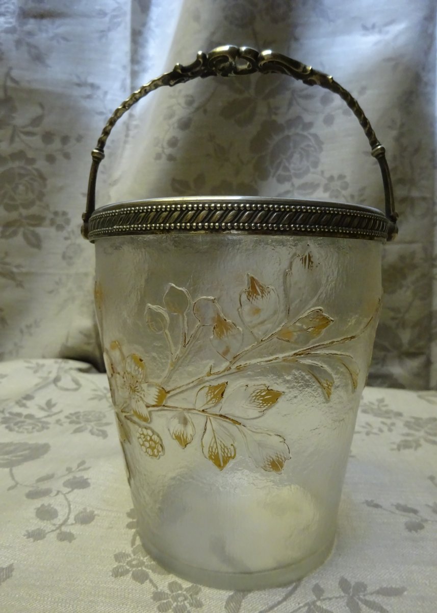 Seau à Glace En Pâte De Verre à Décor Floral d'époque 1900