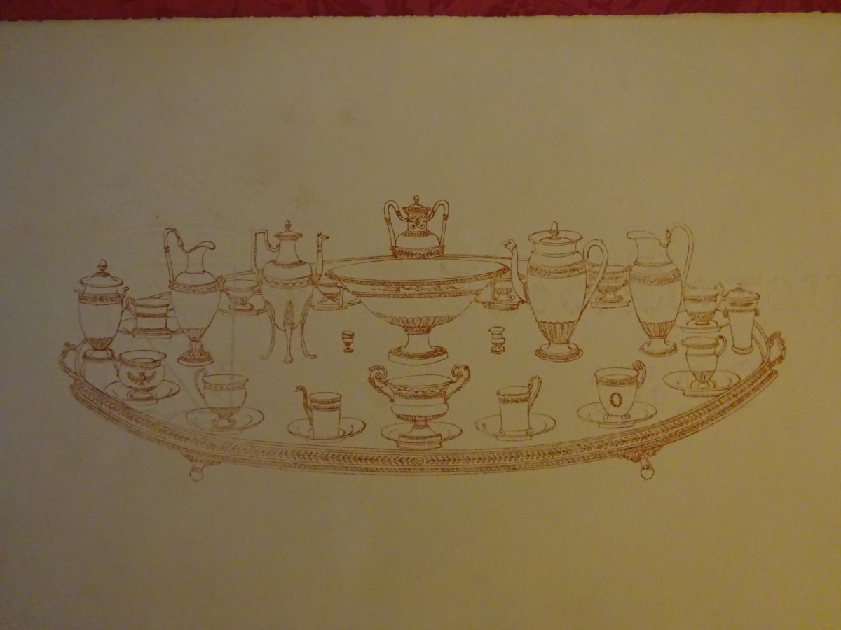Recueil d'époque 1900 d'Un Ensemble De 50 Gravures De Pièces d'Orfèvrerie De Style Empire