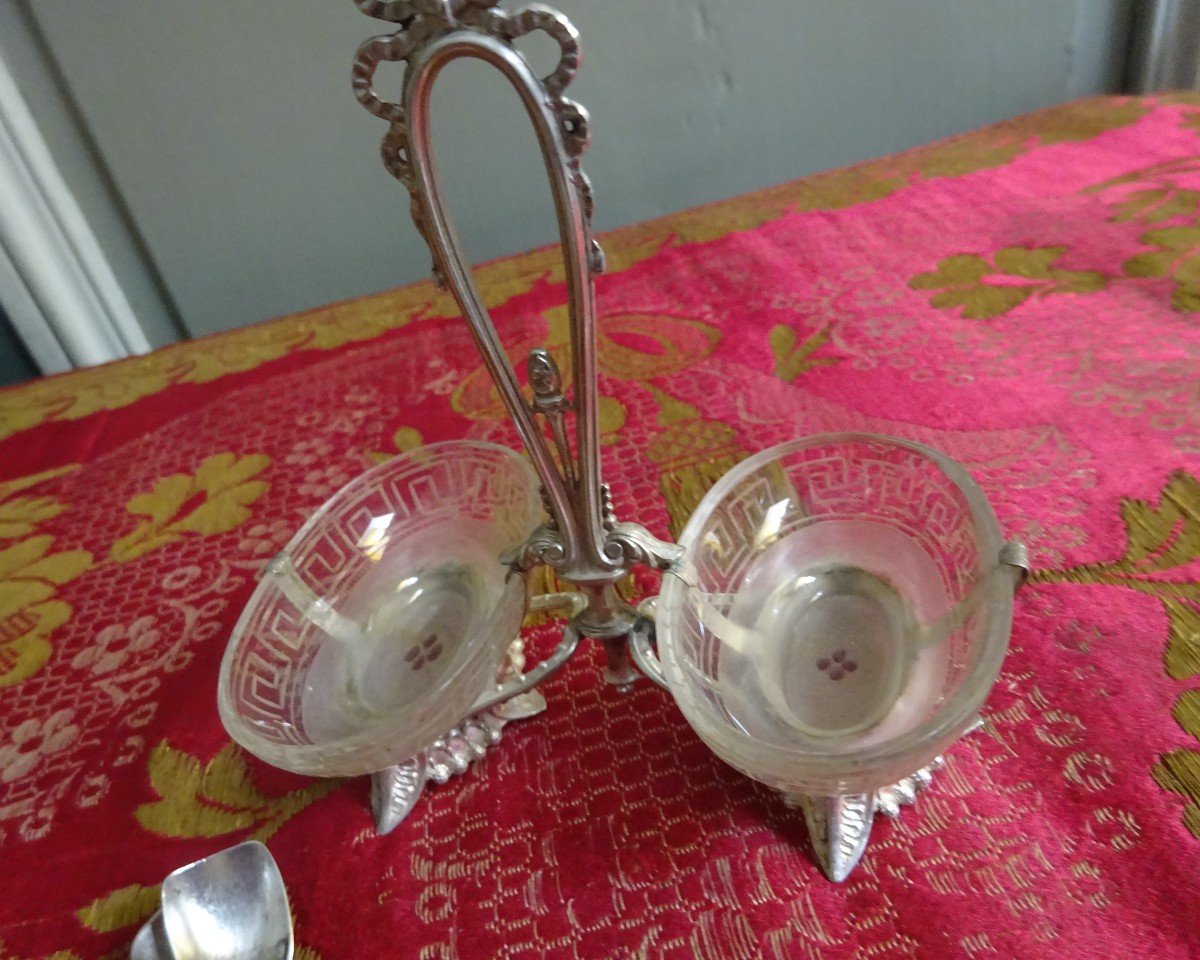 Small Double Saleron In Silver And Crystal Napoleon III Period-photo-1