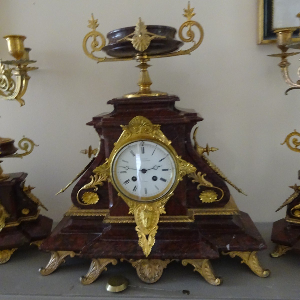 Important Clock And Its Candelabra From Napoleon III Period-photo-2