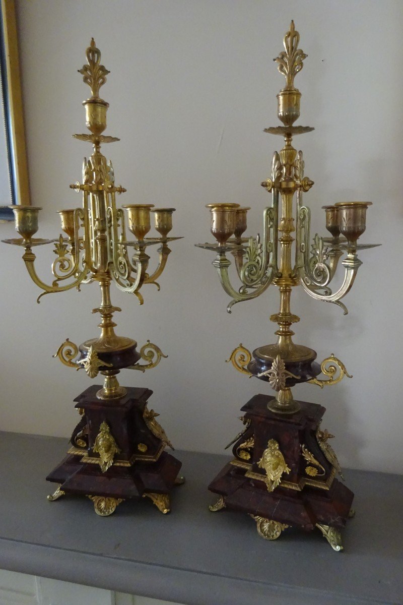 Important Clock And Its Candelabra From Napoleon III Period-photo-4
