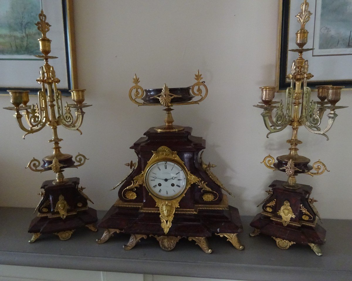 Important Clock And Its Candelabra From Napoleon III Period