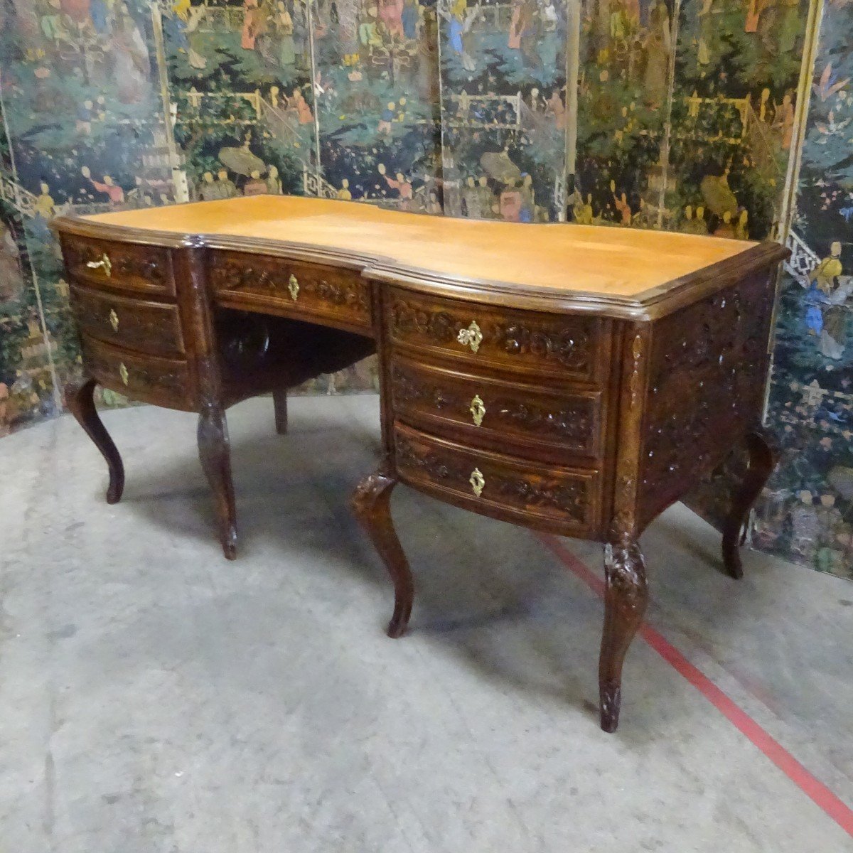 Large Louis XV Provencal Style Flat Desk-photo-6
