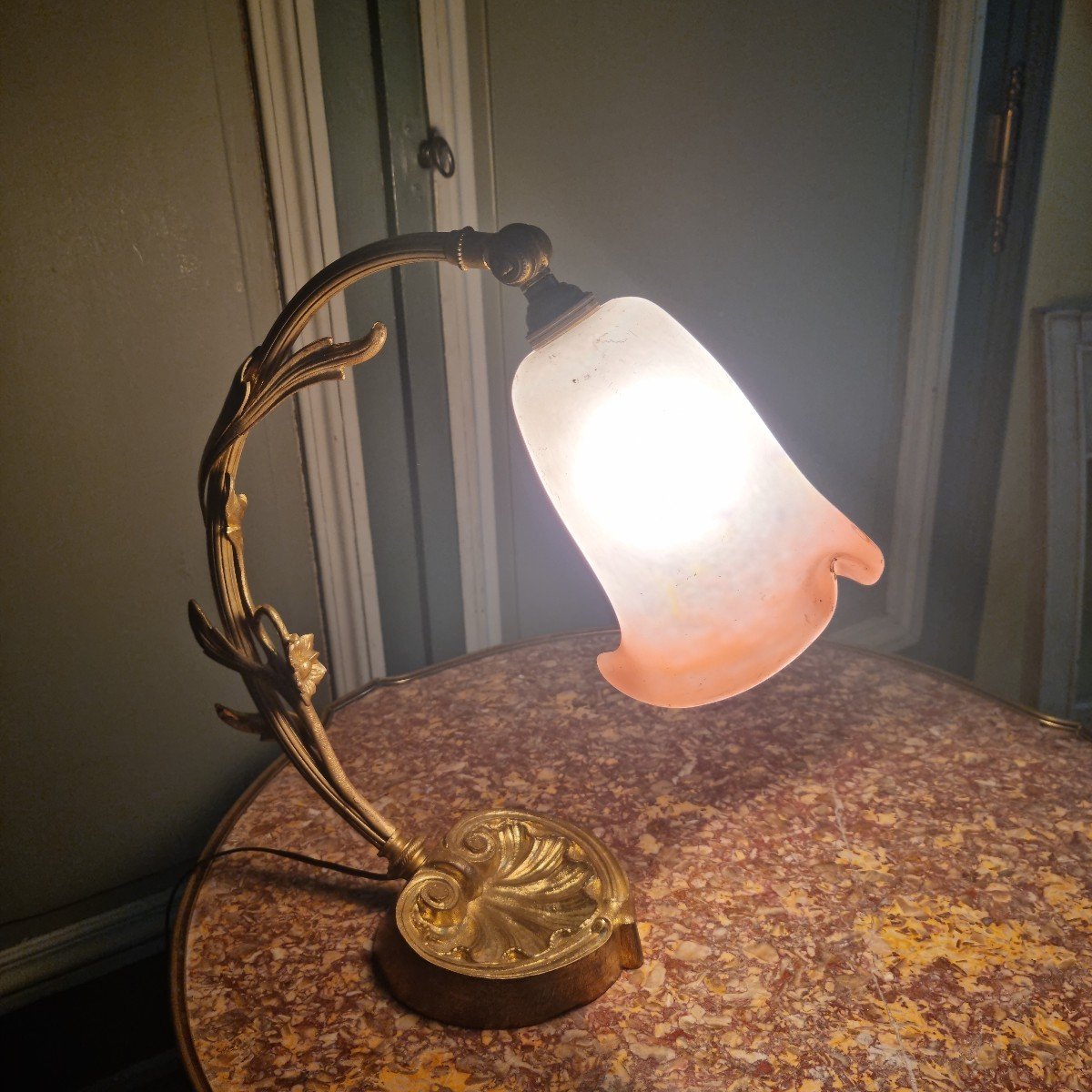 Lampe Art Nouveau En Bronze Doré-photo-2