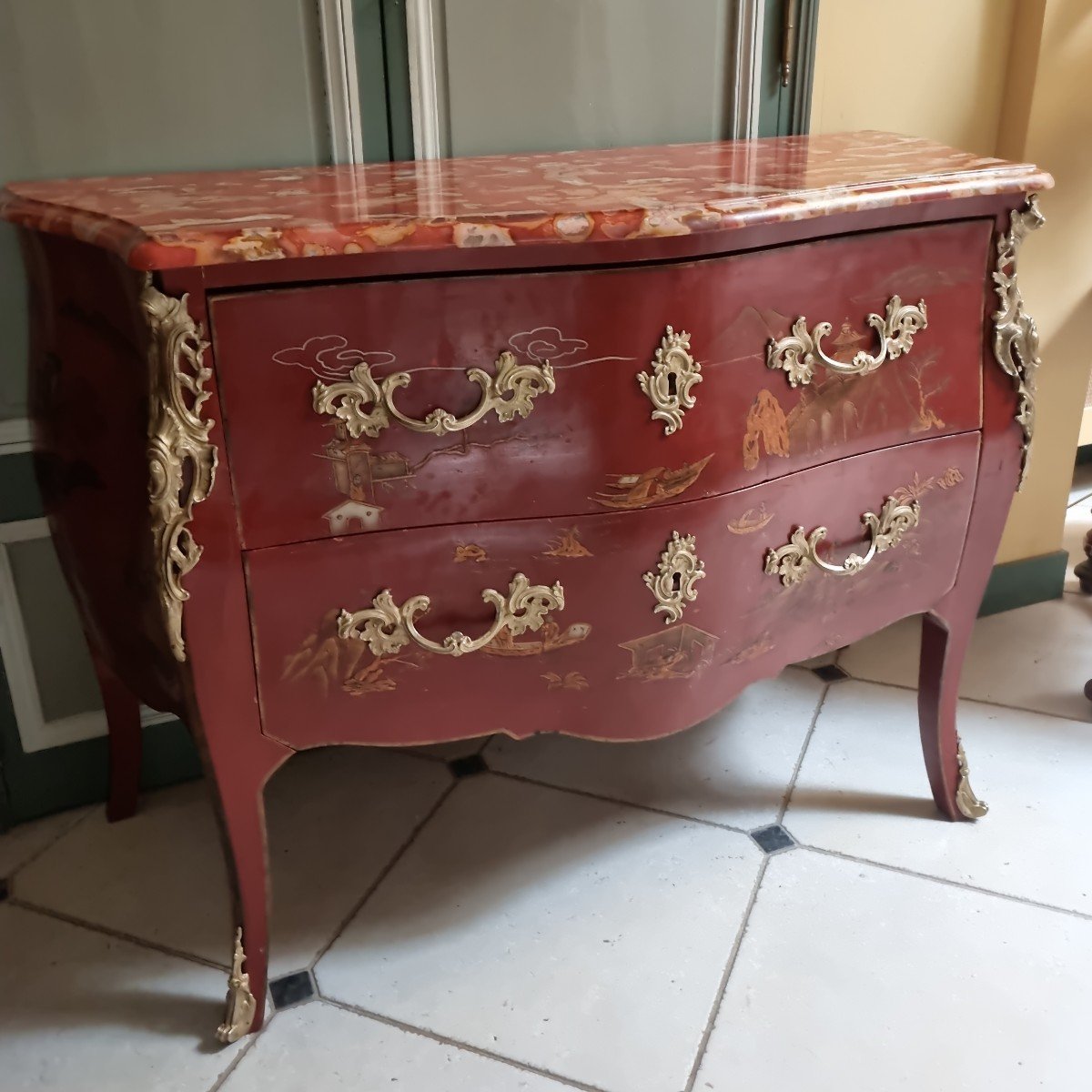 Commode De Style Louis XV En Laque De Chine -photo-5