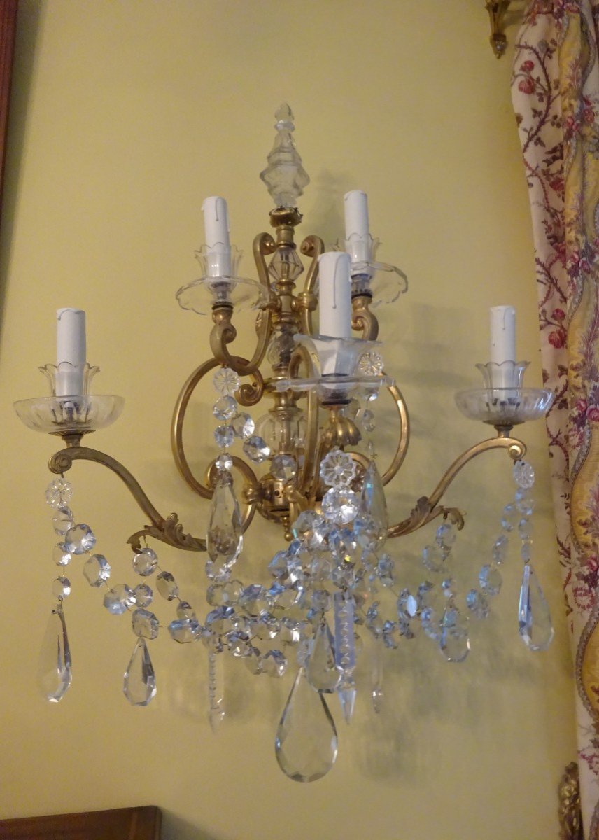 Pair Of Important Sconces In Bronze And Crystal-photo-3