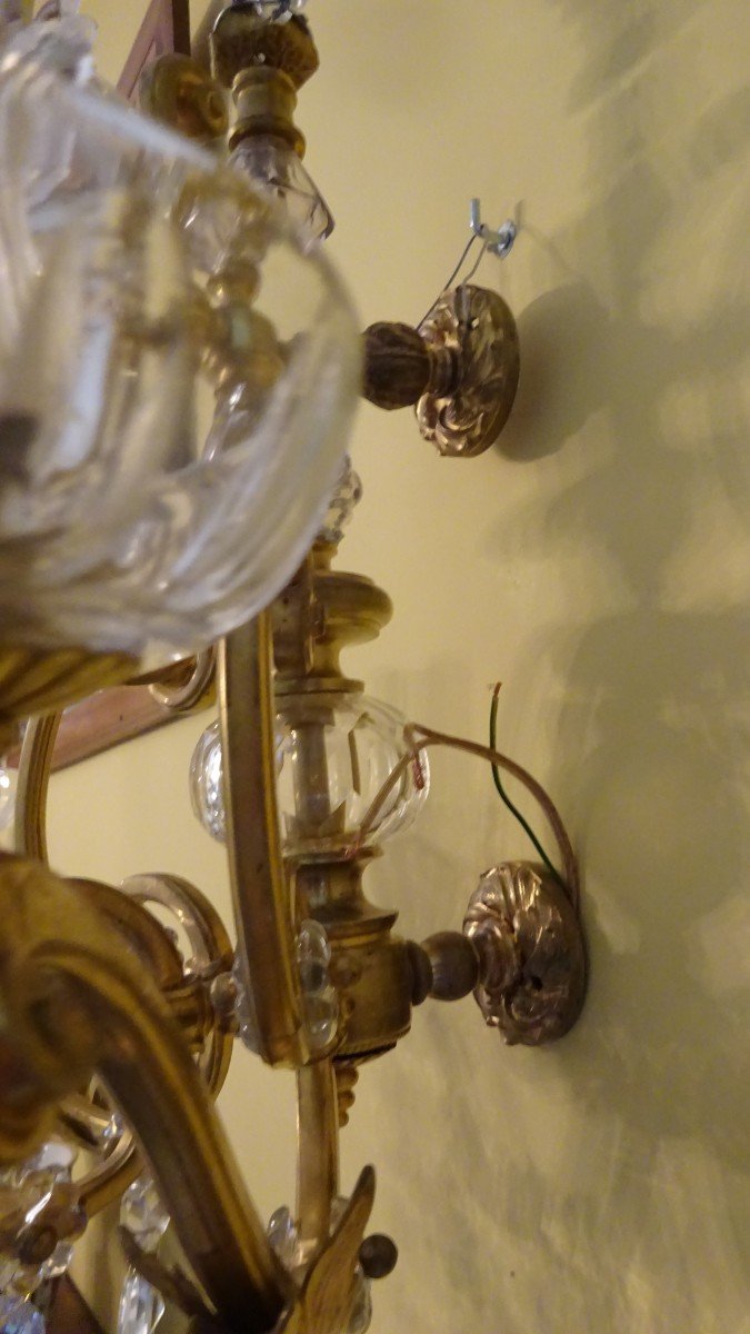 Pair Of Important Sconces In Bronze And Crystal-photo-4