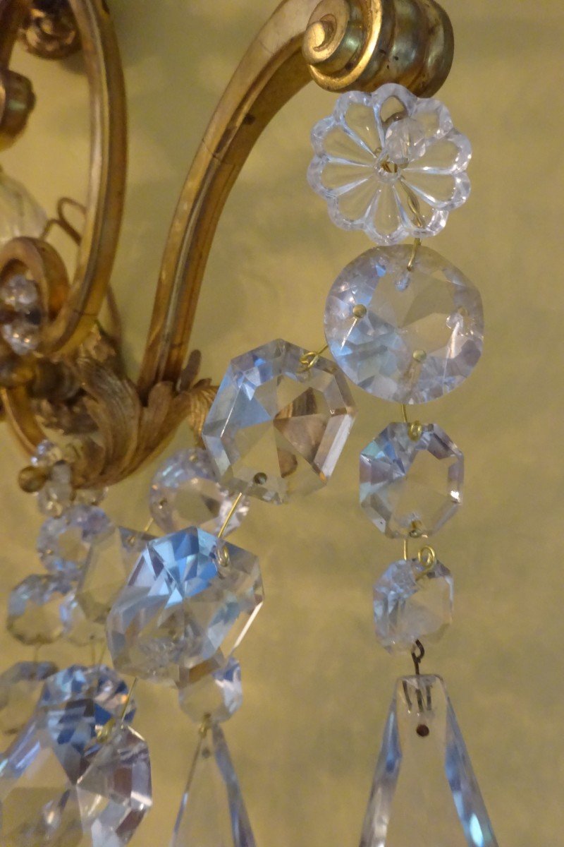 Pair Of Important Sconces In Bronze And Crystal-photo-4