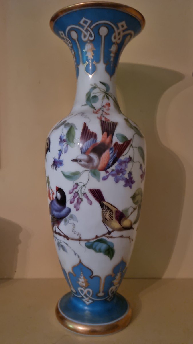 Grand Vase Balustre En Opaline Décorée d'époque Restauration-photo-2