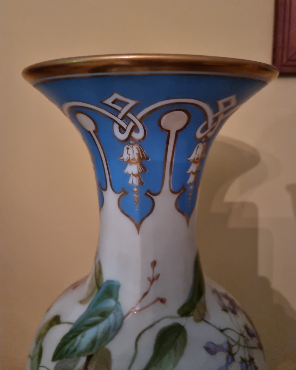Grand Vase Balustre En Opaline Décorée d'époque Restauration-photo-2