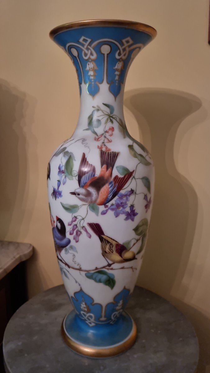 Grand Vase Balustre En Opaline Décorée d'époque Restauration-photo-5