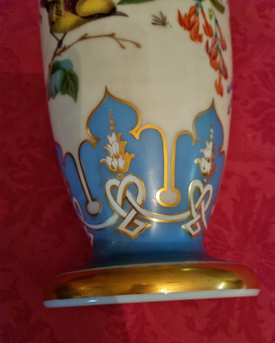 Grand Vase Balustre En Opaline Décorée d'époque Restauration-photo-7