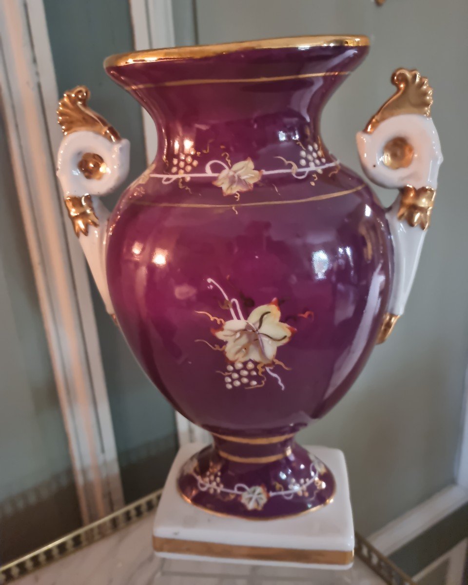 Paire De Vases De Style Restauration En Porcelaine Décorée-photo-4