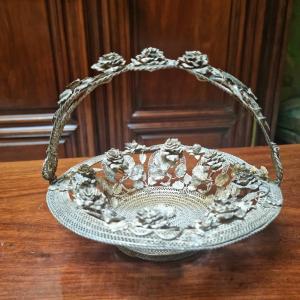 Trash In The Shape Of A Basket In Silver Chiselled With Flowers And Filigree Late Nineteenth Century