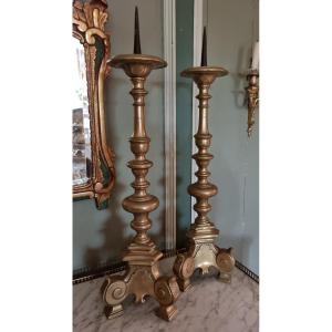 Pair Of Large Bronze Candlesticks Early XVIII