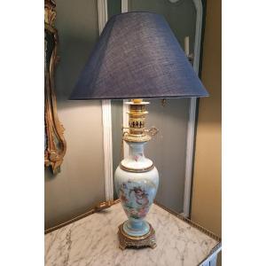 Large Napoleon III Lamp In Decorated Porcelain