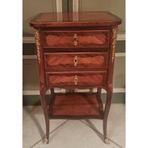 Bedside Table In Louis XV Marquetry, 19th Century