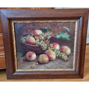 Hst Painting Still Life With Grapes And Peaches Late 19th Century