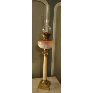 Grande Lampe à Pétrole En Onyx Et Bronze Fin XIXème
