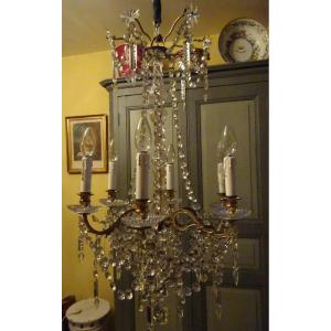 19th Century Bronze And Crystal Chandelier