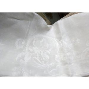 Grande Nappe Rectangulaire En Damassé à Décor Floral Art Nouveau