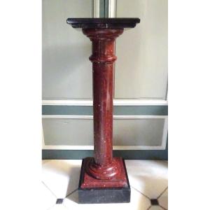 Colonne de marbre rouge griotte et noir à plateau tournant époque XIXème