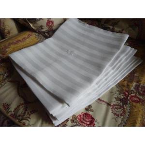 Set Of Seven Large 19th Century Damask Napkins Decorated With A Count's Crown 