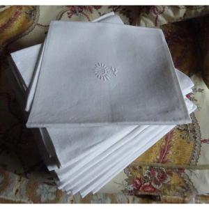Set Of 24 Large Damask Napkins From The Early 20th Century