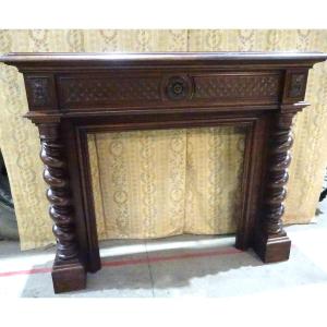 Louis XIII Style Walnut Fireplace From The 19th Century