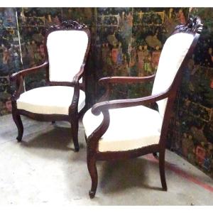 Pair Of Mahogany Armchairs, Mid-19th Century