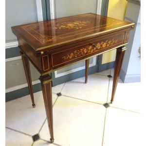 table à jeu formant écritoire en marqueterie époque Napoléon III