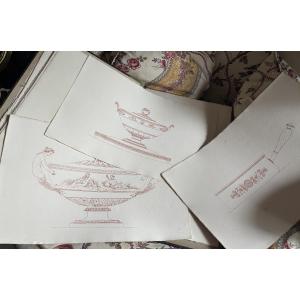 Bel ensemble de 50 gravures représentant des pièces d'orfèvrerie de style Empire d'époque 1900