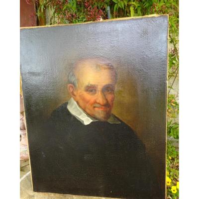 Portrait De Saint Vincent De Paul Huile sur toile XIXème
