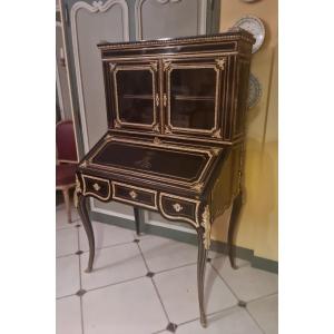 Large Sloping Desk Topped With A Showcase In Brass Marquetry Napoleon III Period