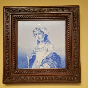 Small Painting On Earthenware, Framed XIXth Century Portrait.