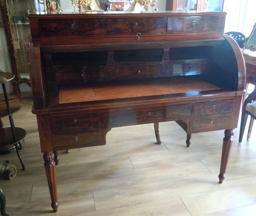 Bureau Cylindre D Epoque Restauration En Palissandre-photo-2