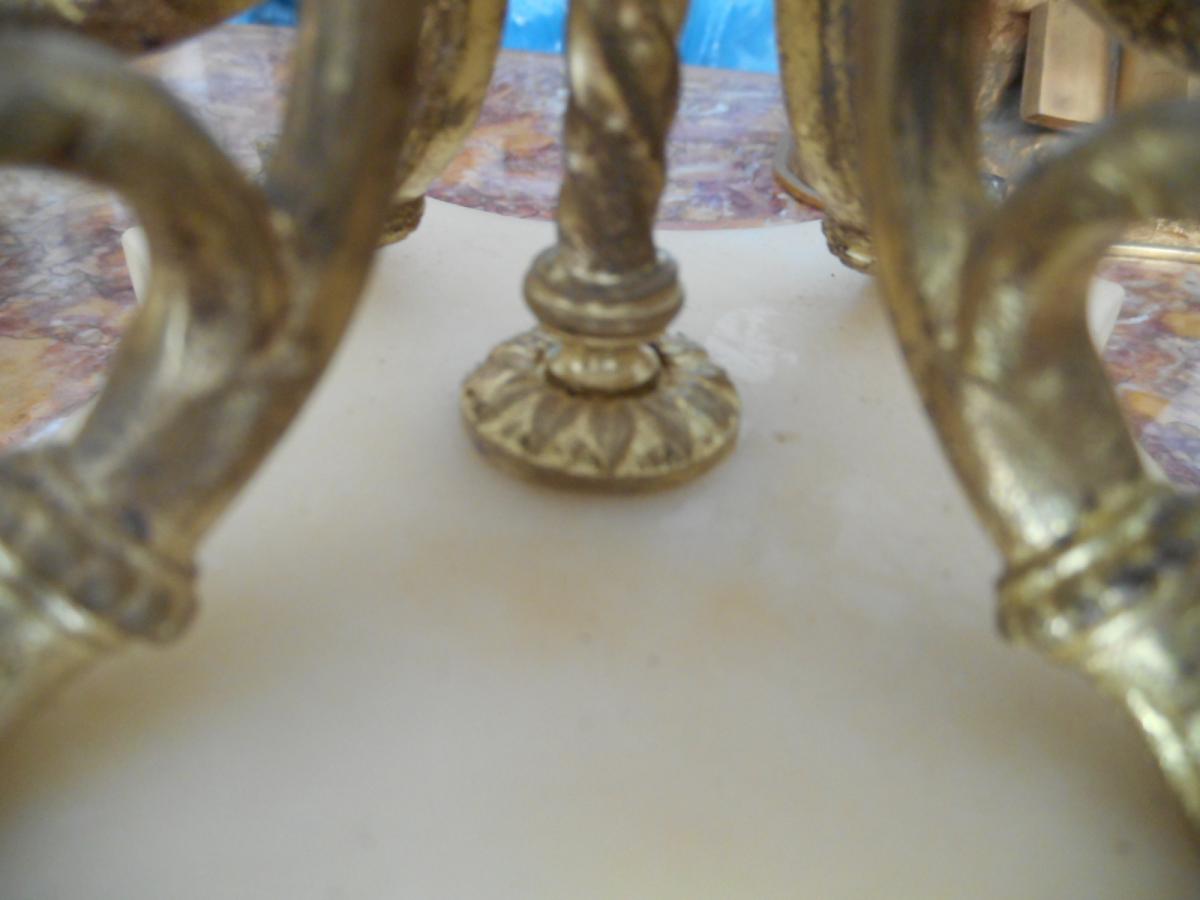 Pair Of Candlesticks In Bronze Dore And Marble 19th-photo-2