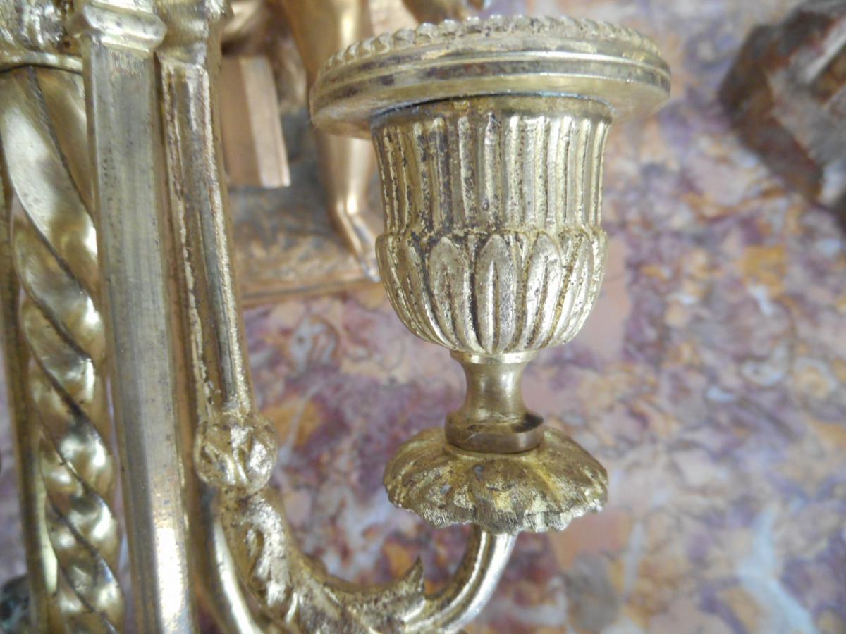 Pair Of Candlesticks In Bronze Dore And Marble 19th-photo-5