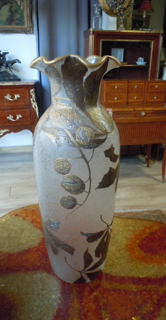 Monumental Enamel Glass Vase Legras Montjoye-photo-4
